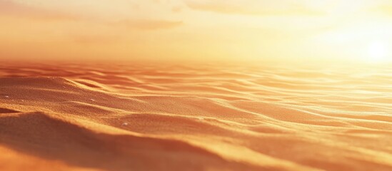 Aufkleber - Golden sandy beach at sunset with soft waves and warm tones, sun casting a gentle glow across the horizon, creating a tranquil atmosphere.
