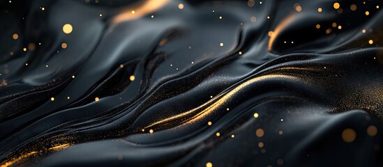 Leinwandbilder - Elegant abstract background showcasing flowing black fabric with shimmering gold accents and soft bokeh light effects for a luxurious atmosphere.