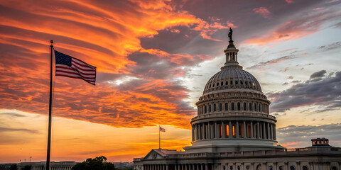 Sunrise over capitol hill u.S. Capitol dome washington d.C. Landscape photography outdoor wide angle government symbolism