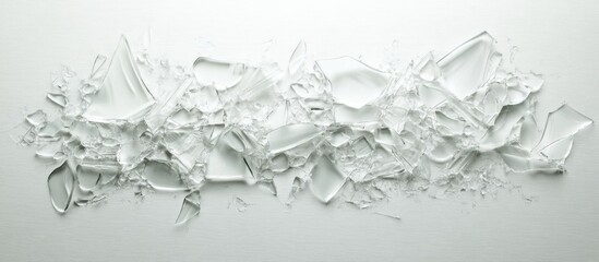 Fototapete - Scattered glass shards on a pristine white background creating a striking contrast with sharp edges and delicate transparency of the pieces.