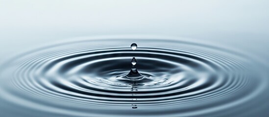 Aufkleber - Rippling water surface with a single droplet falling, creating concentric circles, shades of blue and gray, tranquil ambiance, minimalistic composition.