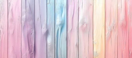 Aufkleber - Pastel textured wooden planks background featuring soft tones of pink, blue, and yellow arranged vertically for a calm and soothing aesthetic.