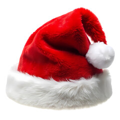 Classic red santa hat festive winter holiday season accessory new fur year on transparent background