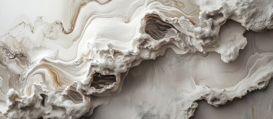 Leinwandbilder - Natural marbling texture on a gray stucco wall featuring soft cream and beige swirls creating depth and visual interest in a horizontal layout