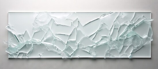 Poster - Scattered glass shards in varying sizes on a smooth white surface create a dynamic texture and visual contrast highlighting fragility and beauty