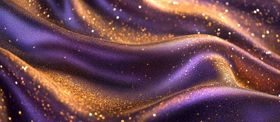Leinwandbilder - Shimmering gold and purple satin fabric with soft waves and sparkling glitter elements creating an elegant abstract background full of rich colors