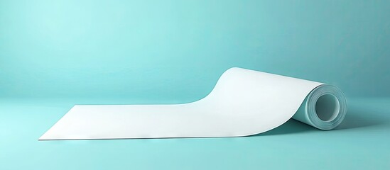 Poster - Mockup of rolled white paper on turquoise background for advertisement design showcasing a clean and modern aesthetic with soft shadows.