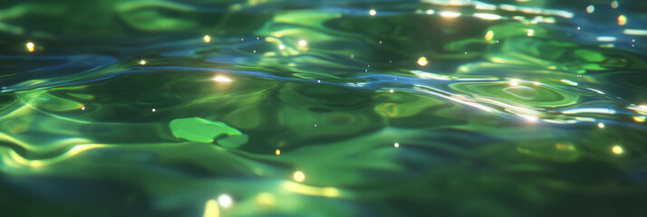 Fototapete - Serene moss green water with gentle ripples and soft plant reflections