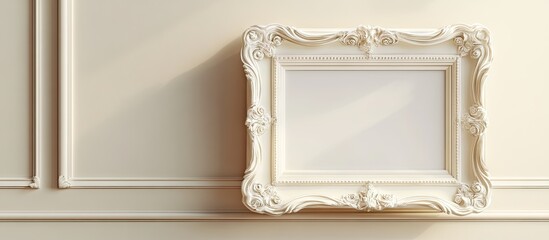 Leinwandbilder - Elegant vintage empty photo frame positioned on a light beige wall with soft shadows highlighting its intricate details ideal for decor themes