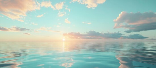 Aufkleber - Tranquil twilight sky with soft pastel clouds against a serene calm water surface reflecting hues of blue and warm orange tones in the distance