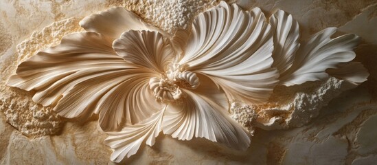 Aufkleber - Beige wall sculpture showcasing intricate swirling textures and elegant design in a soft color palette creating a captivating atmosphere