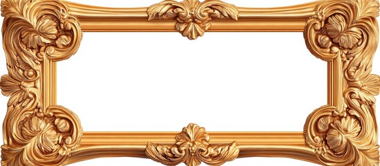 Poster - Elegant ornate gold picture frame with intricate floral designs, centered on a white background, ideal for showcasing artwork and photographs.