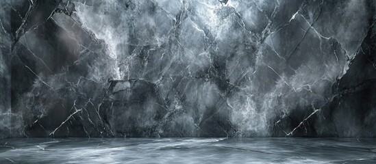 Poster - Gray marble bathroom interior features sleek shower area with prominent dark and light gray tones creating a modern and elegant atmosphere.
