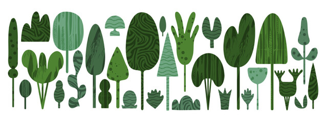 Wall Mural - simple silhouette of a tree with leaves and shrubs flat vector illustration. abstract, eco-friendly 