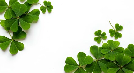 Four-leaf clover background for Saint Patrick's Day, symbolizing luck and good fortune. Shamrock isolated on a simple background, perfect for festive and Irish-themed designs. Lush green clovers