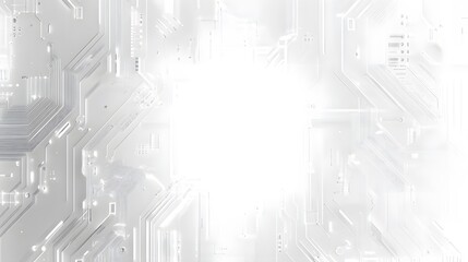 Wall Mural - abstract futuristic motherboard design glows brightly with white light
