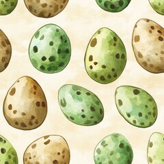 Wall Mural - A watercolor painting of several eggs, some of which are green