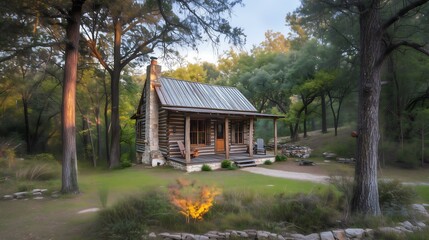 Wall Mural - Rustic Wooden Cabin   An oldfashioned log cabin with a weathered look