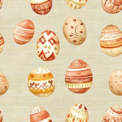 Wall Mural - A watercolor painting of a bunch of eggs with different designs on them