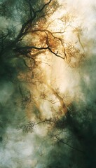 Fototapete - Dreamlike forest illuminated by shafts of golden hour light, intricate shadows dancing on lush green textures, cinematic depth emphasizing serene beauty