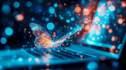 Digital Metamorphosis: Butterfly Emerging on Keyboard, Concept of Transformation, Innovation & Technology