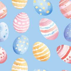 Wall Mural - A blue background with a pattern of colorful eggs