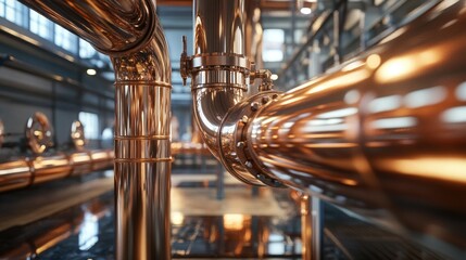 Wall Mural - Copper Pipes in Industrial Distillery: A Glimpse into the Brewing Process