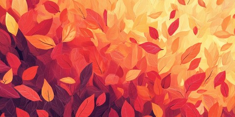 Wall Mural - Abstract rendering of autumn leaves in shades of red and orange