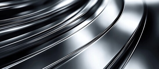 Fototapete - Sleek metallic curved steel surface in shades of silver and grey, highlighting a futuristic aesthetic that embodies innovation and advanced technology.