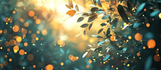 Leinwandbilder - Golden sunlight filtering through vibrant green leaves with bokeh effect in the background creating a serene and fresh natural ambiance.