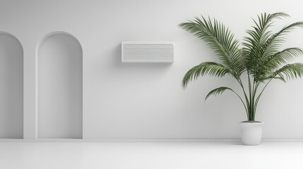 Wall Mural - A simple air conditioner on a white wall with lots of surrounding space for creative copy.