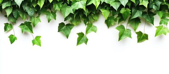 Aufkleber - Lush green Cissus spp hanging vines with vibrant leaves cascading down against a clean white background creating a natural jungle aesthetic