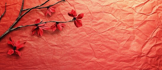 Leinwandbilder - crisp red textured background with vibrant red paper and delicate flower branches positioned in the 