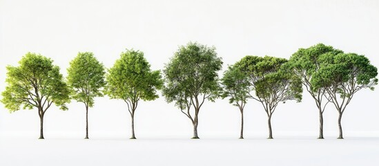 Aufkleber - Tropical trees in varied shades of green, arranged in a row on a white background, ideal for design, advertising, and architectural projects.