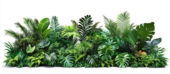 Aufkleber - Lush tropical foliage arrangement featuring a variety of green plants with diverse leaf shapes and textures against a white background.