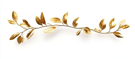 Poster - Golden olive twig with elongated branches and golden leaves arranged gracefully on a pure white background creating a vibrant contrast.