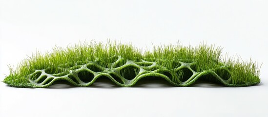 Aufkleber - Abstract green grass sculpture with intricate organic structure on a light background, showcasing vibrant green hues and dynamic shapes.