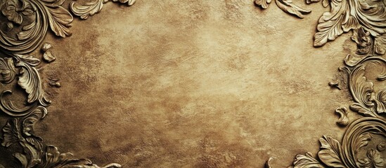 Leinwandbilder - Vintage ornate frame with intricate details surrounding a textured beige and brown background ideal for product creation and design projects.