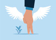 © Vadym - Dreams, hope for the future. Hand superhero are spreading wings, prepare to fly to goal. Flat vector illustration