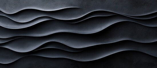 Fototapete - Futuristic black waves in a 3D macro view showcasing smooth curves and shadows in a modern design with a striking imaginative aesthetic