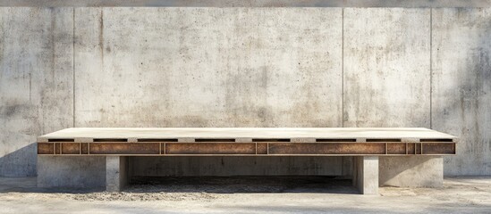 Fototapete - Concrete base formwork structure in warm brown tones, horizontally positioned on a light gray wall, showcasing construction details and textures.