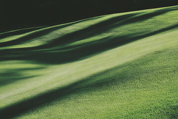 Fototapete - Detailed texture of light green fairway with smooth undulations against a dark backdrop
