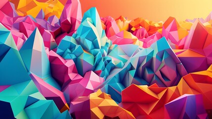 Wall Mural - a colorful abstract painting of a mountain range with many different colored triangles