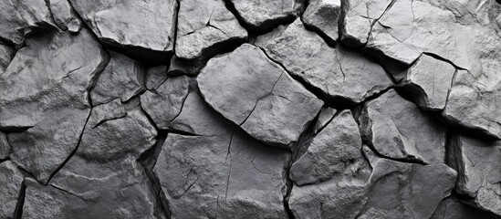 Leinwandbilder - Abstract textured background of cracked dark stone with varying shades of gray and black, featuring sharp edges and deep crevices throughout.