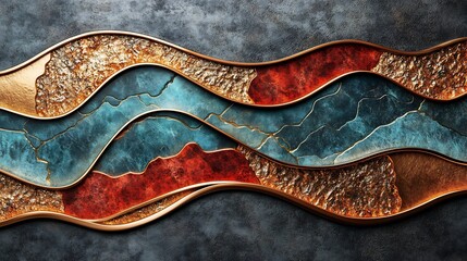 Abstract Copper Waves Teal Red Design. AI Generated