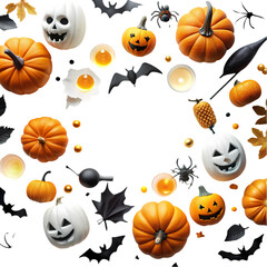 Wall Mural - Spooky halloween pumpkins bats and candles festive autumn design fun art on transparent background