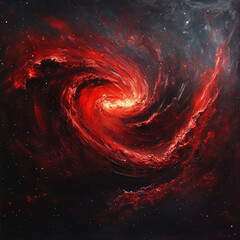 Wall Mural - Dynamic swirling cosmic nebula showcasing vibrant red and orange colors within an expansive starlit universe. Generative AI