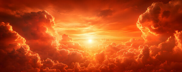 Poster - Fiery sunset cloudscape, aerial view (1)