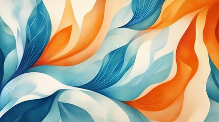 Wall Mural - Vibrant abstract waves of orange and blue flowing gracefully across a soft background