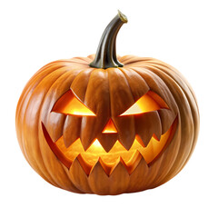 Spooky halloween jackolantern pumpkin glowing brightly scary face autumn on transparent background